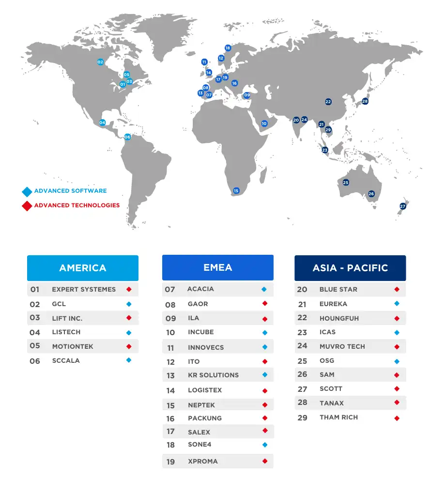 A map showing the Intergrator partners of SAVOYE worldwide