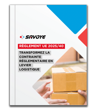 Mockup de présentation du contenu Réglement UE 2025/40 transformez l’emballage réglementaire en avantage logistique durable