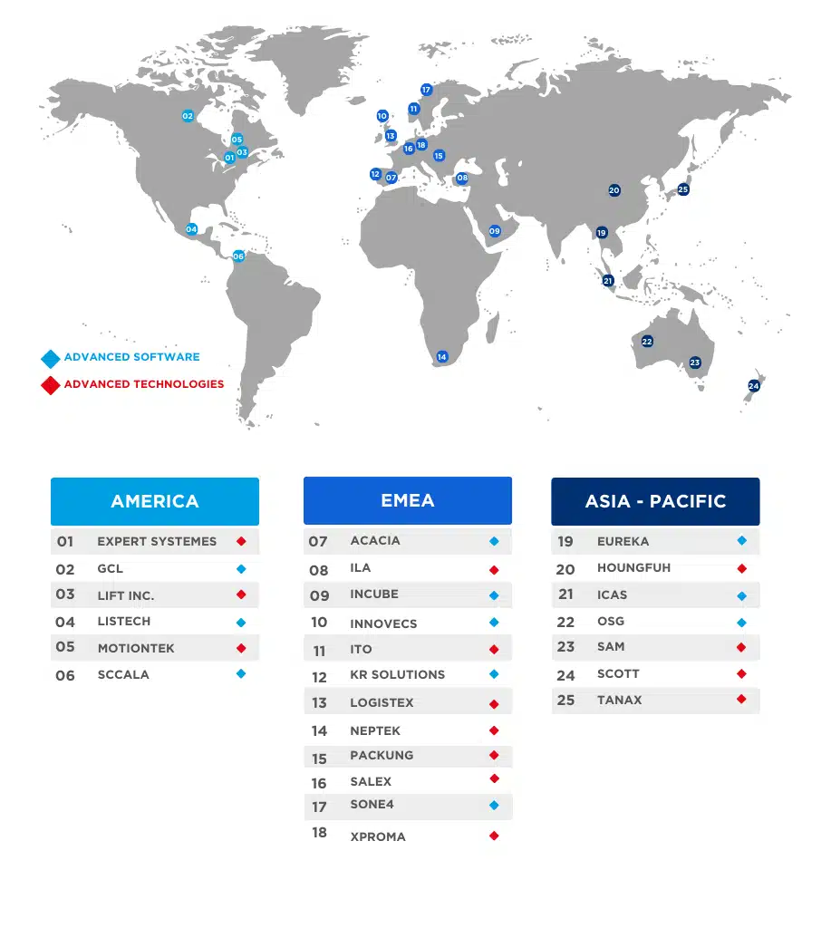 Map with the integration partners of SAVOYE all around the world