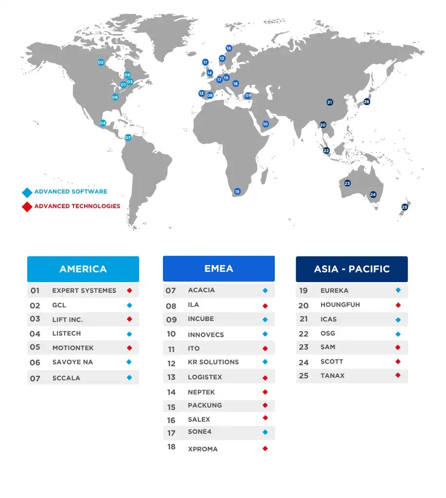 A map showing the SAVOYE integration partners all around the world.